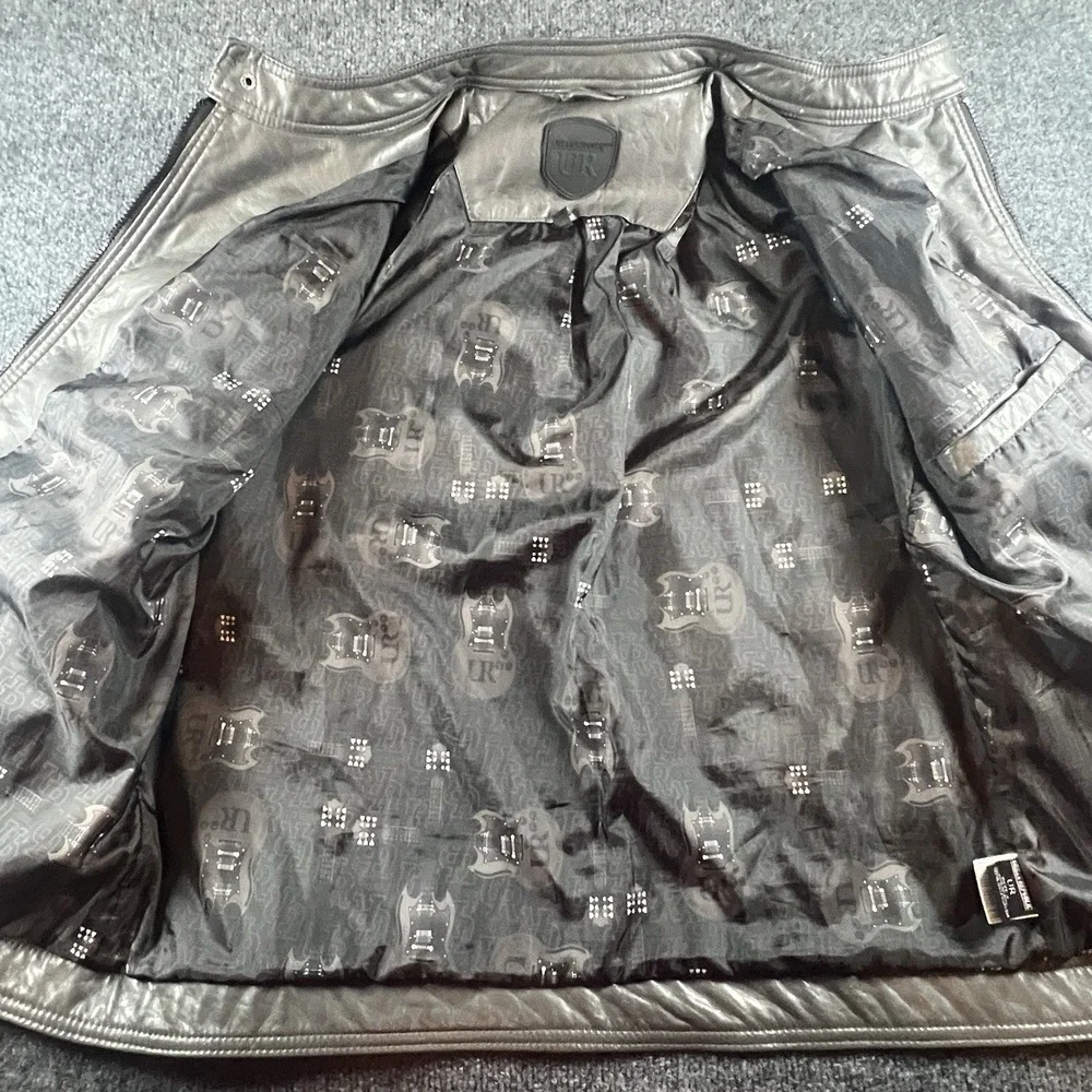 Urban Republic Men's Faux Leather Moto‎ Jacket Gray Quilted Size L